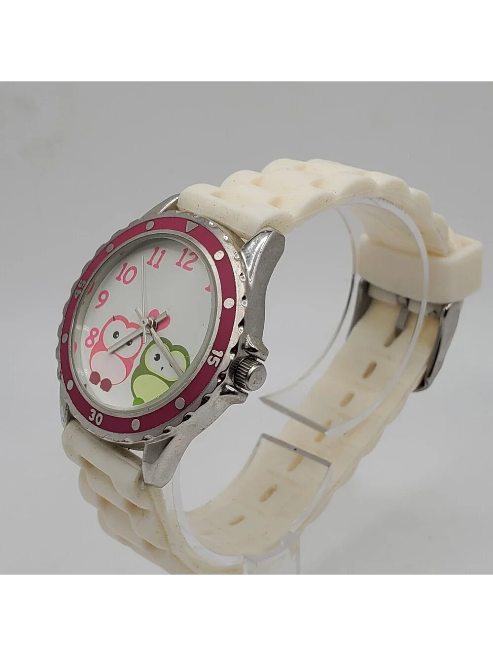 Accutime Two Owl Quartz Womens Watch 33mm Pink Bezel New Battery